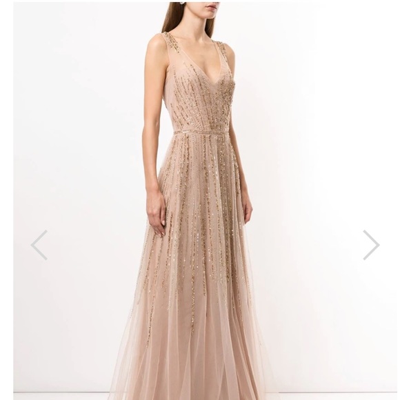 Marchesa Sleeveless Beaded V-Neck Gown - Picture 7 of 8